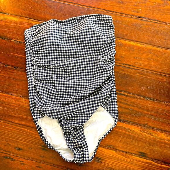 J. Crew gingham plaid seersucker textured strapless one piece swimsuit sz 10 - Picture 1 of 6